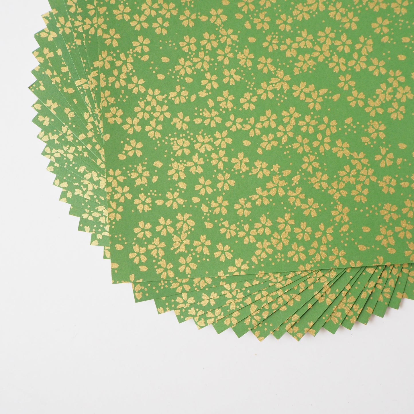 Pack of 20 Sheets 14x14cm Yuzen Washi Origami Paper HZ-166 - Small Gold Cherry Blossom Matcha