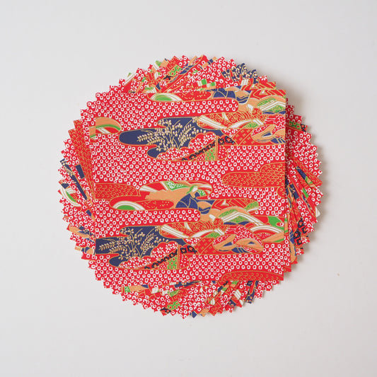 Paquet de 20 feuilles de papier origami Yuzen Washi 14x14 cm HZ-171 - Taches de cerf et brume rouge