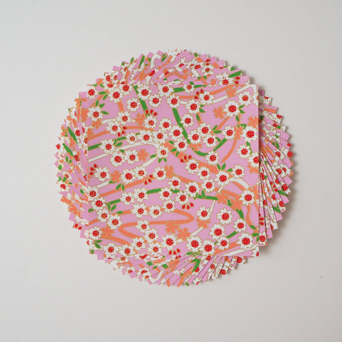 Paquet de 20 feuilles de papier origami Yuzen Washi 14x14 cm HZ-172 - Double fleur de cerisier rose