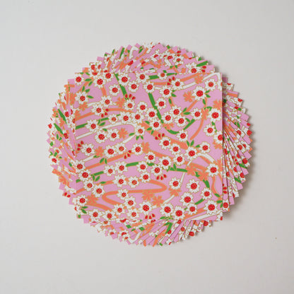 Paquet de 20 feuilles de papier origami Yuzen Washi 14x14 cm HZ-172 - Double fleur de cerisier rose