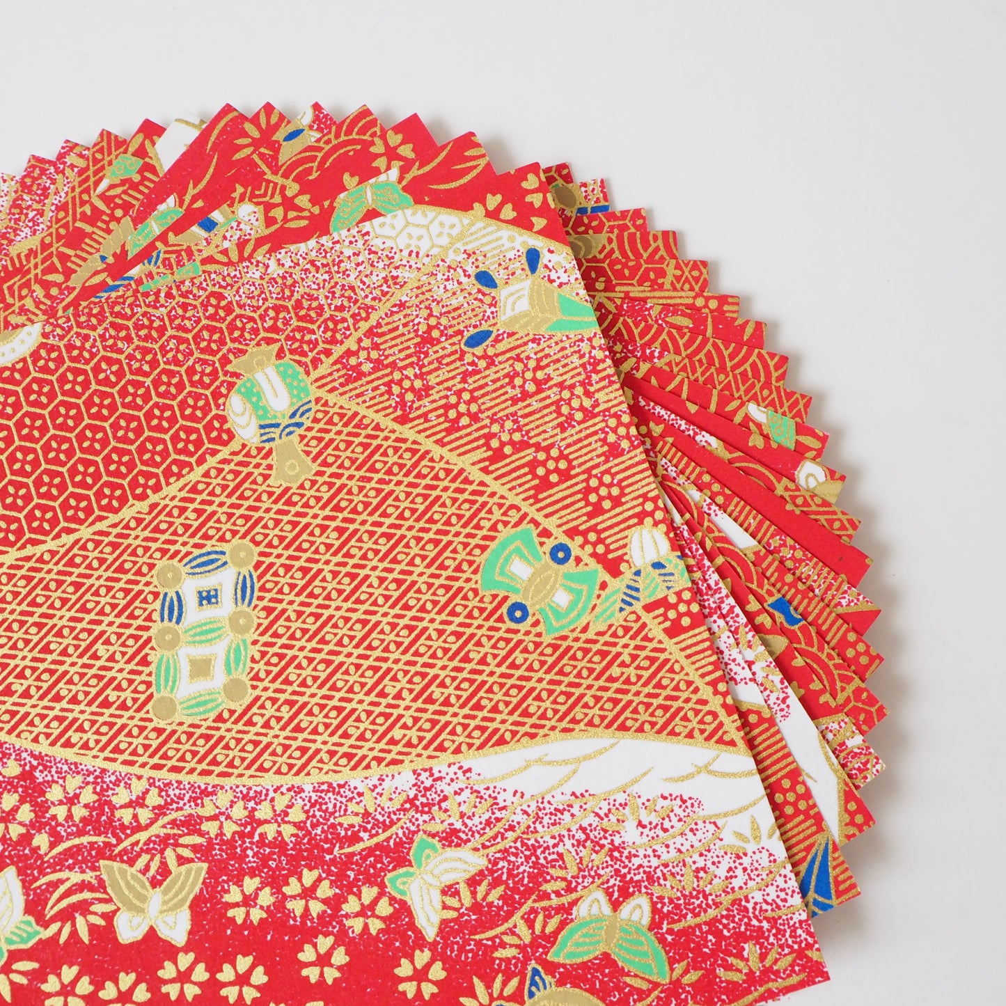 Pack of 20 Sheets 14x14cm Yuzen Washi Origami Paper HZ-127 - Butterflies & Mixed Geometric Red