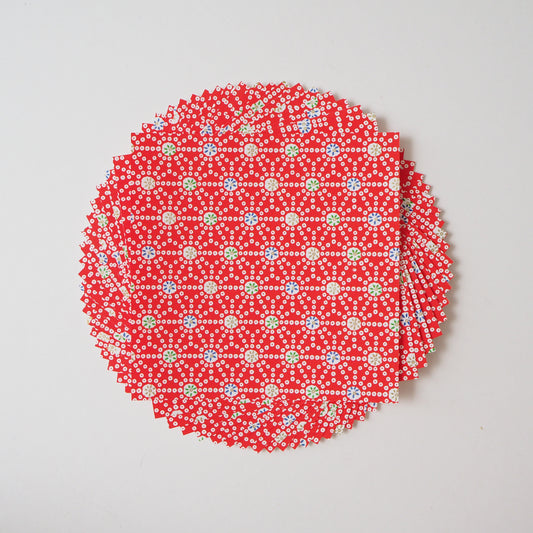 Pack of 20 Sheets 14x14cm Yuzen Washi Origami Paper HZ-174 - Dots Hemp Leaf Red