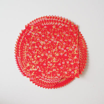 Paquete de 20 hojas de papel para origami Yuzen Washi de 14x14 cm HZ-182 - Rojo flor de cerezo rosa y blanco