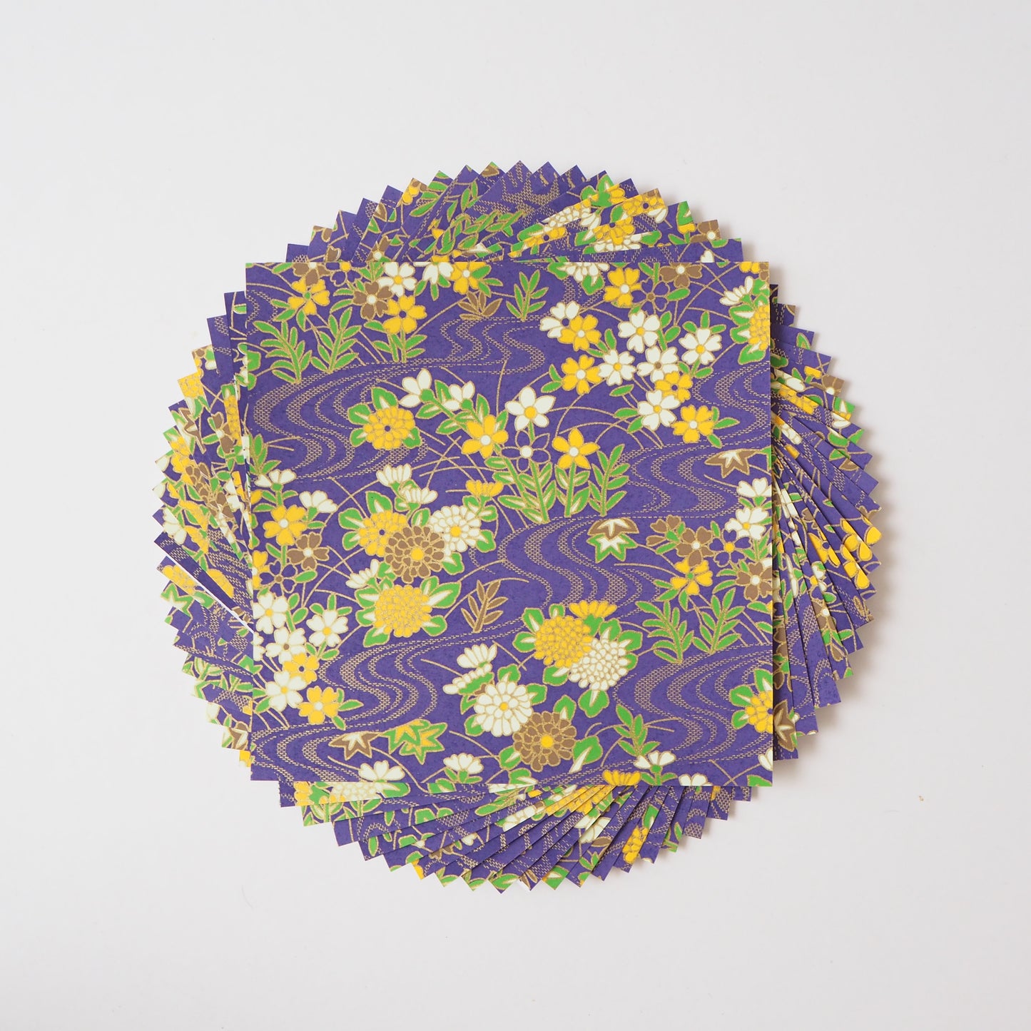 Pack of 20 Sheets 14x14cm Yuzen Washi Origami Paper HZ-200 - Purple Flowing Water Flower Garden