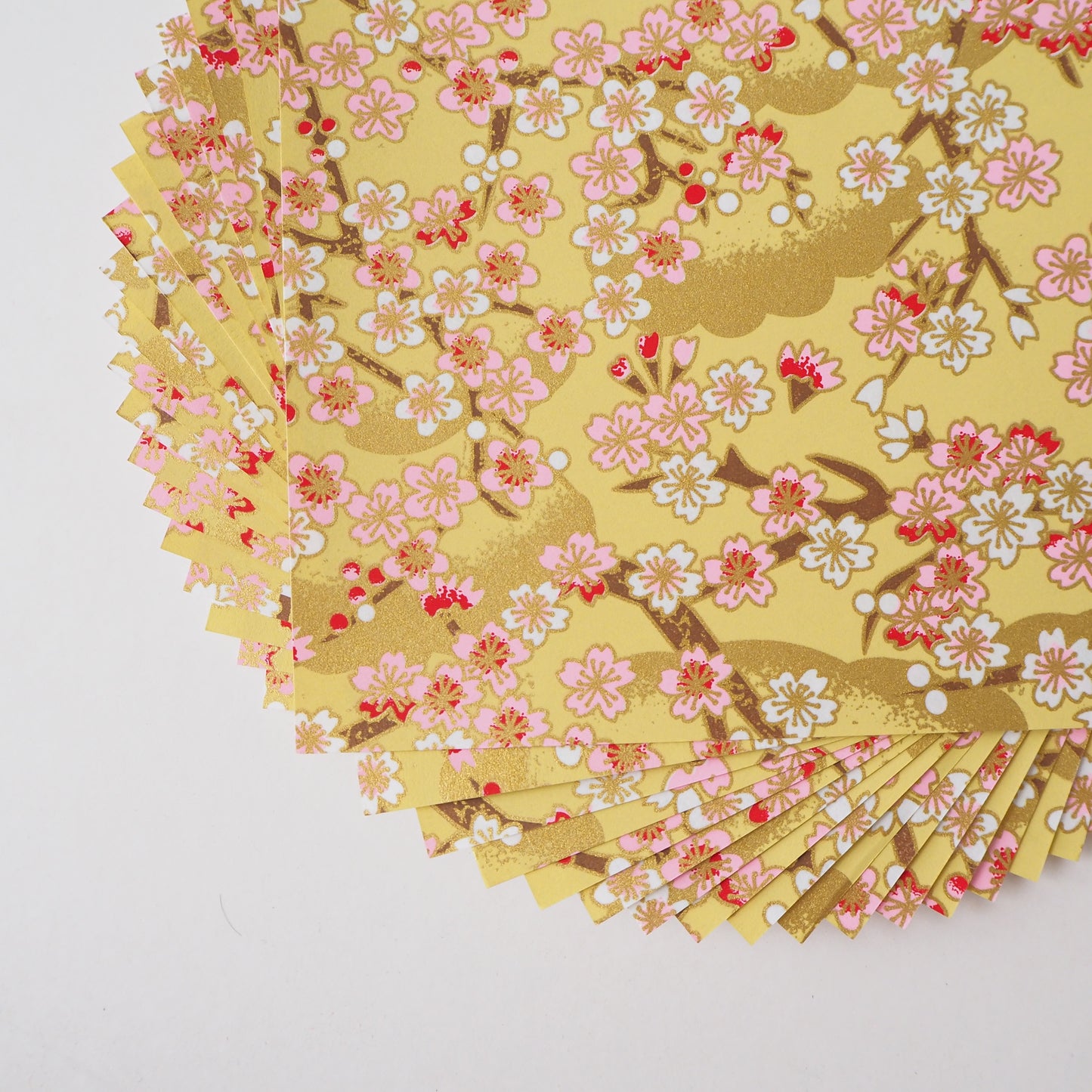 Pack of 20 Sheets 14x14cm Yuzen Washi Origami Paper HZ-208 - Cherry Blossom Branches Yellow