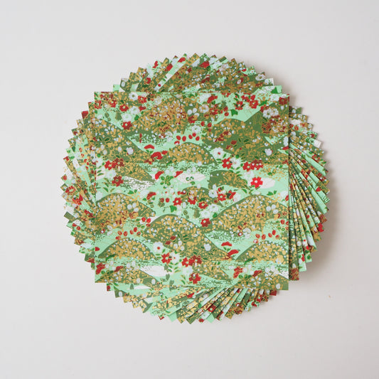 Pack of 20 Sheets 14x14cm Yuzen Washi Origami Paper HZ-031 - Mint Green Garden