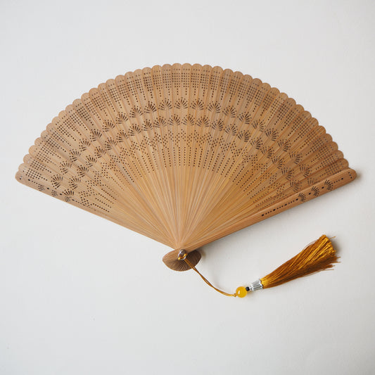 Hand Held Folding Fan - Bamboo Vintage Leaf Design