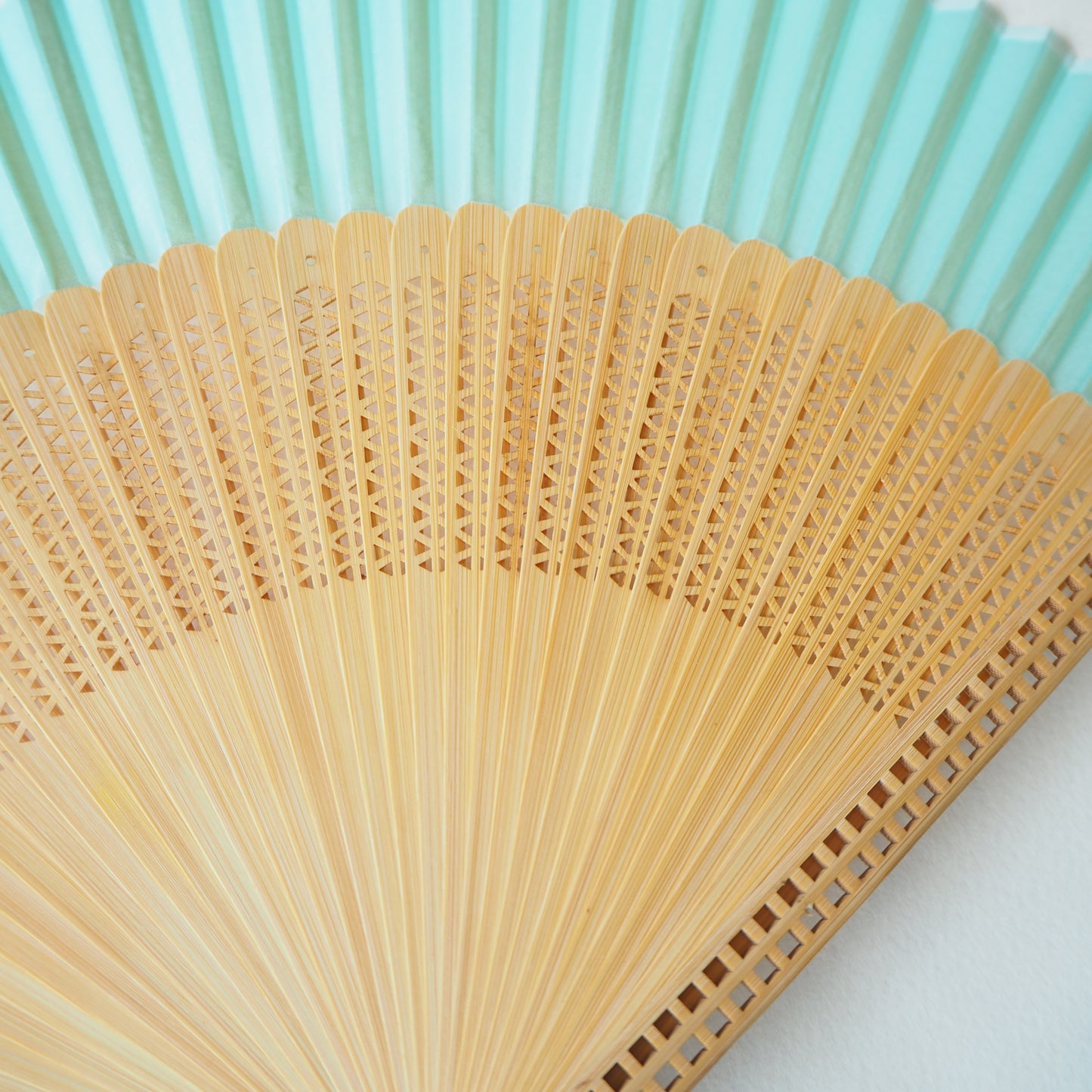 New Hand Held Folding Fan - Beautiful Mint Natural Bamboo Fan