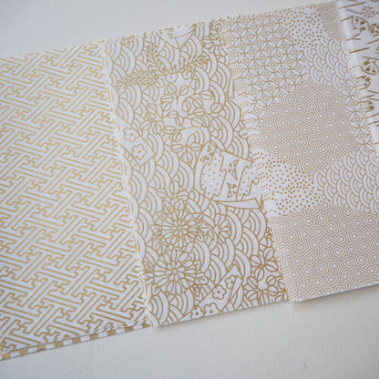 50 Sheets White & Gold Themed Colours Yuzen Washi Origami Paper Patterns 14x14cm