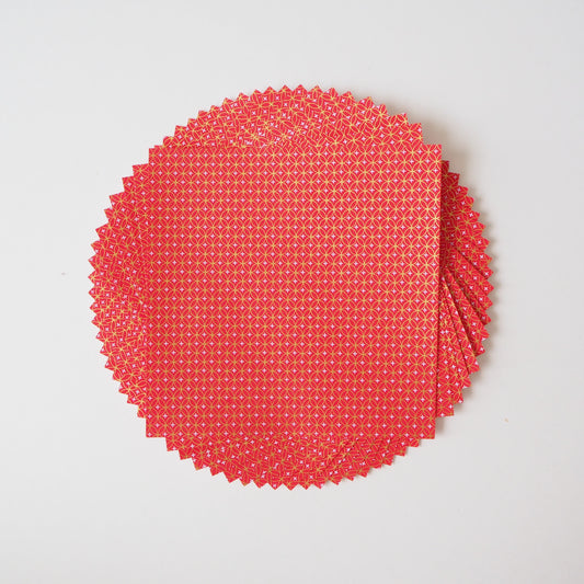 Paquet de 20 feuilles 14x14 cm Papier Origami Yuzen Washi HZ-064 - Shippou Circle Rouge