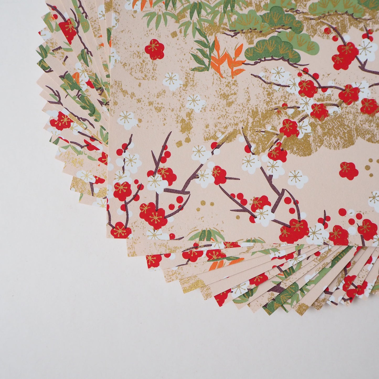 Pack of 20 Sheets 14x14cm Yuzen Washi Origami Paper HZ-070 - Plum Flower Garden