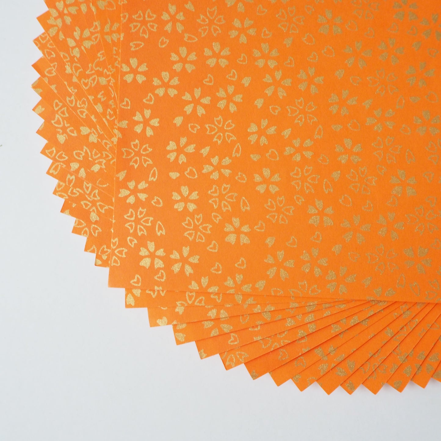 Pack of 20 Sheets 14x14cm Yuzen Washi Origami Paper HZ-018 - Gold Cherry Blossom Orange