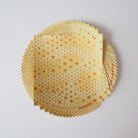Pack of 20 Sheets 14x14cm Yuzen Washi Origami Paper HZ-033 - Klimt Gold Hemp Leaf