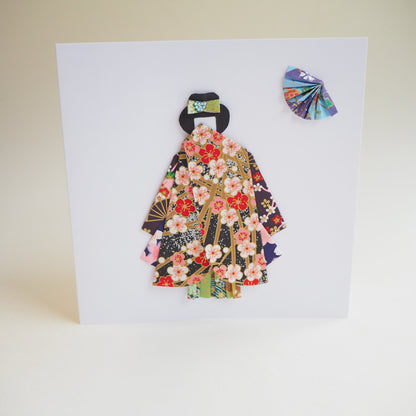 Handmade Origami Kimono Doll Card