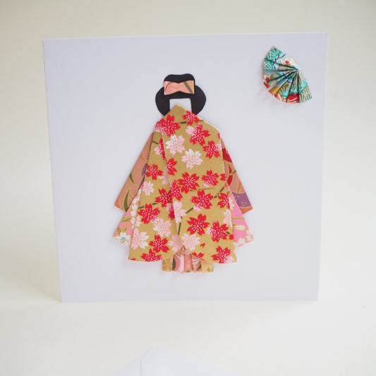 Handmade Origami Kimono Doll Card