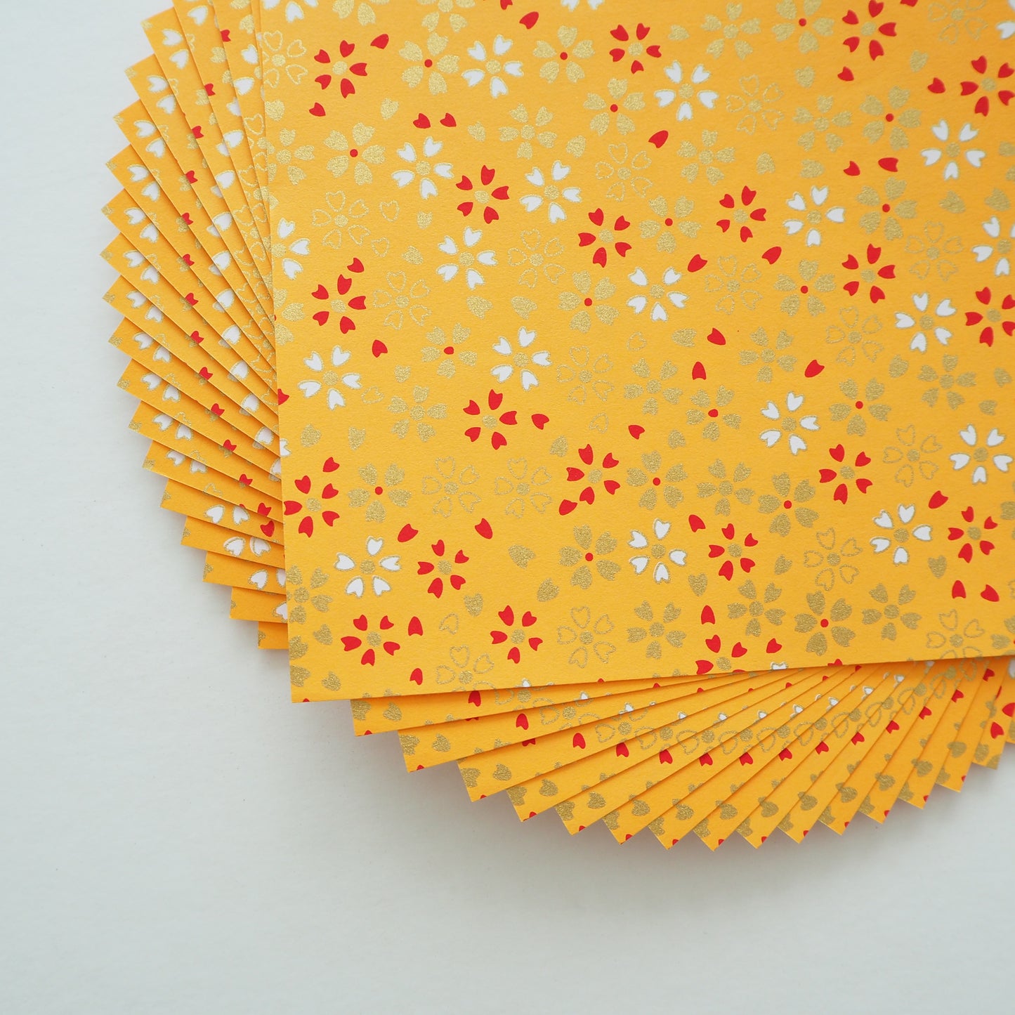 Pack of 20 Sheets 14x14cm Yuzen Washi Origami Paper HZ-488 - Small Cherry Blossom Orange