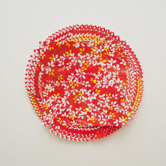 Paquet de 20 feuilles 14x14 cm Papier Origami Yuzen Washi HZ-361 - Lespedeza Rouge