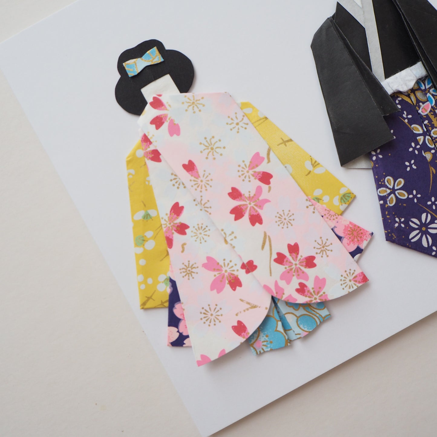 Customisable Handmade Origami Kimono Wedding Card - Floral Romance