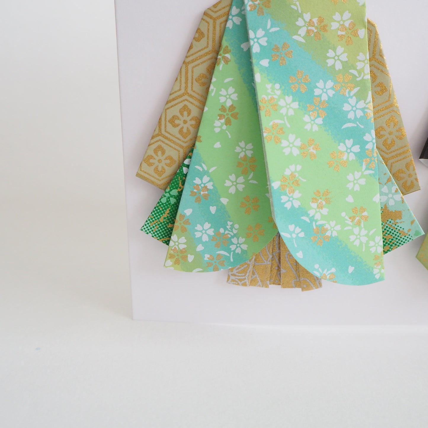 Customisable Handmade Origami Kimono Wedding Card - Green and Gold