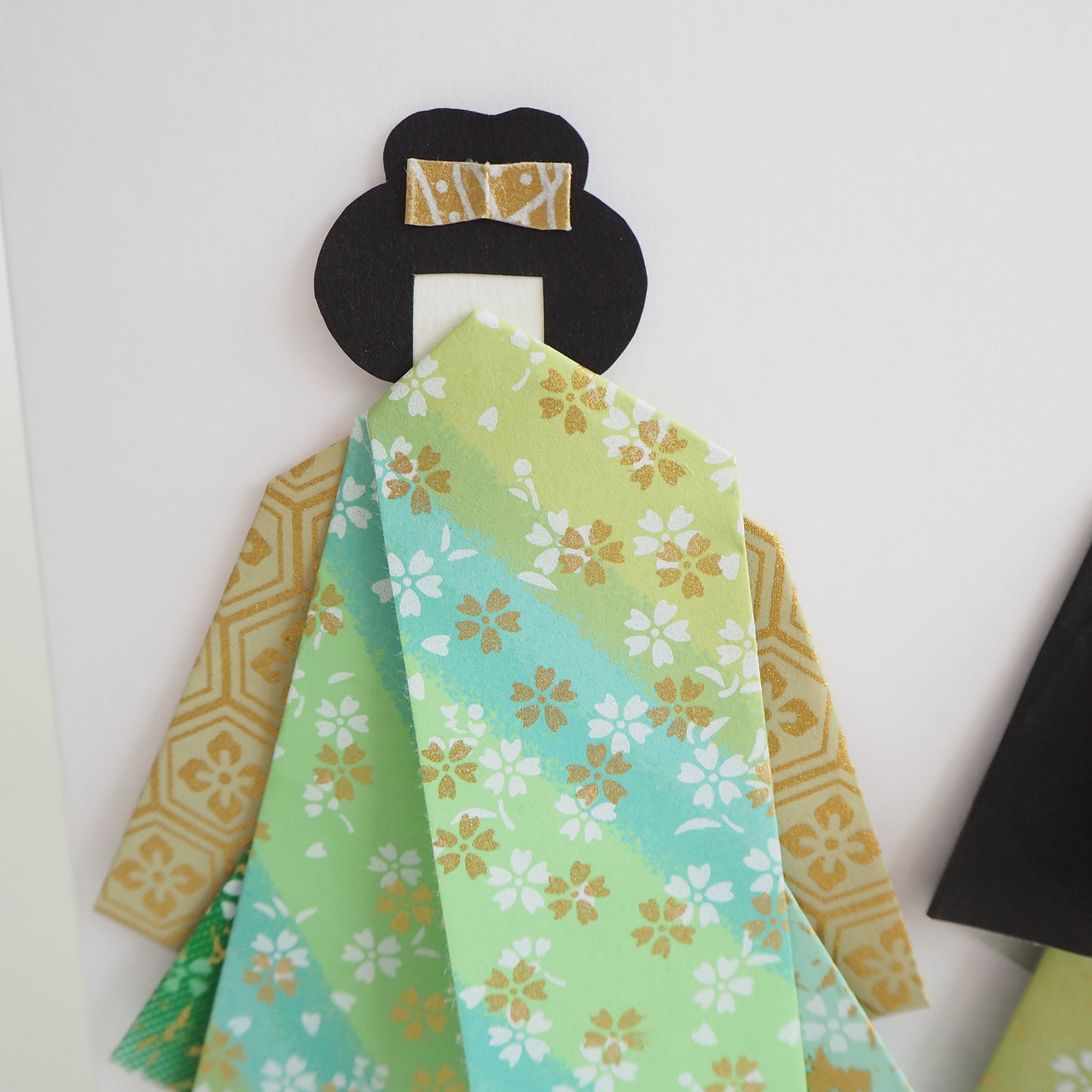 Customisable Handmade Origami Kimono Wedding Card - Green and Gold