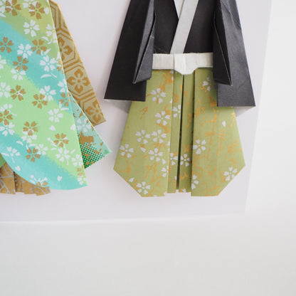 Customisable Handmade Origami Kimono Wedding Card - Green and Gold
