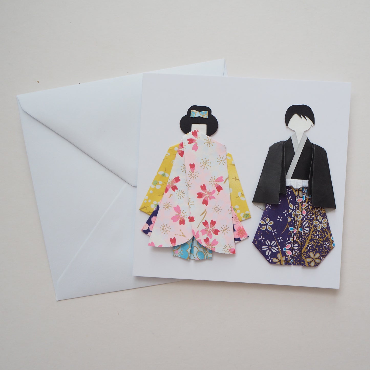 Customisable Handmade Origami Kimono Wedding Card - Floral Romance