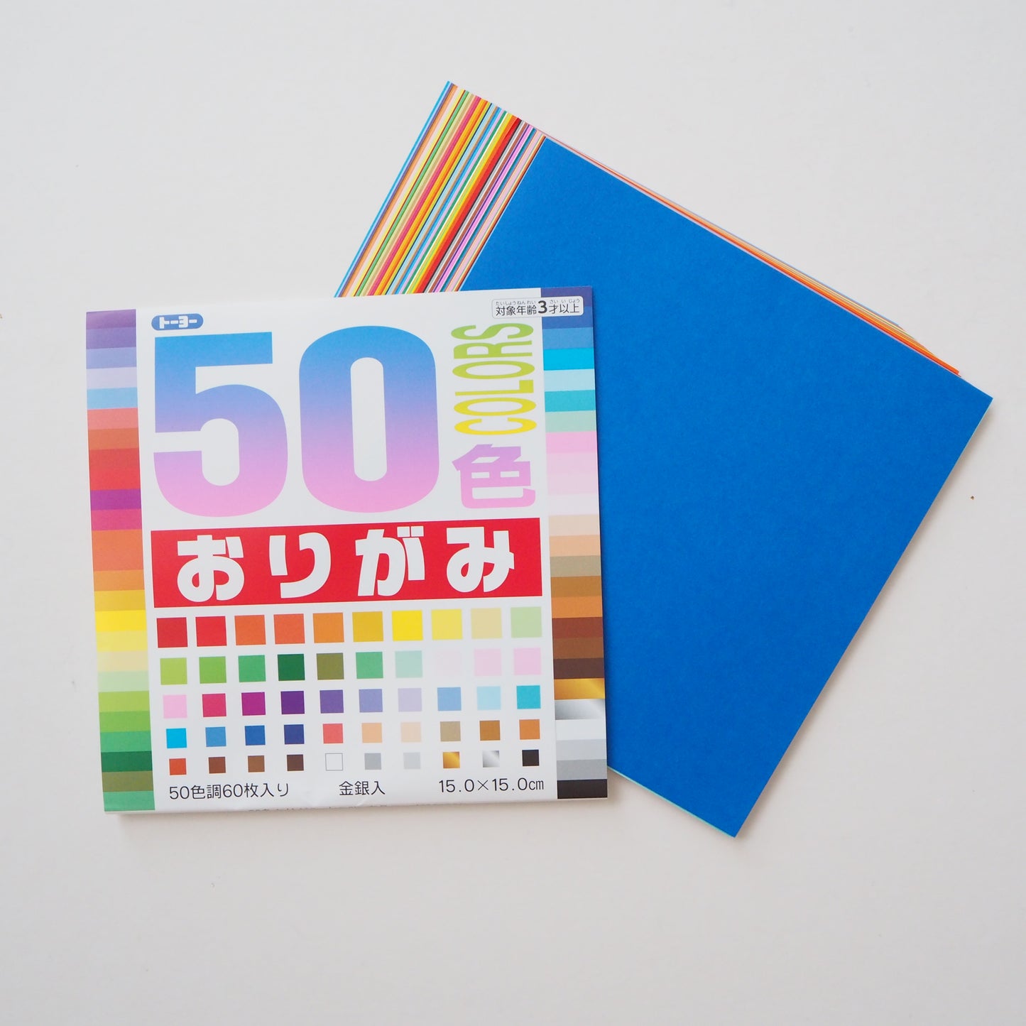 Paquete de 60 hojas de papel para origami multicolor Toyo Education 15x15cm