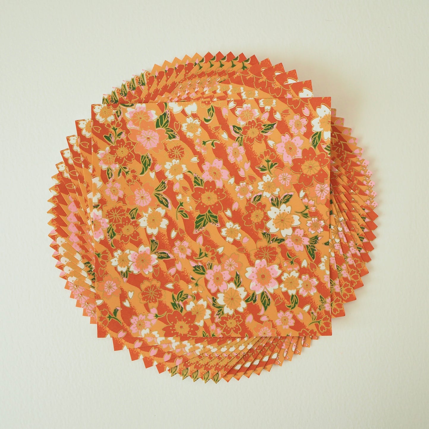 Pack of 20 Sheets 14x14cm Yuzen Washi Origami Paper HZ-233 - Floral Orange Shade