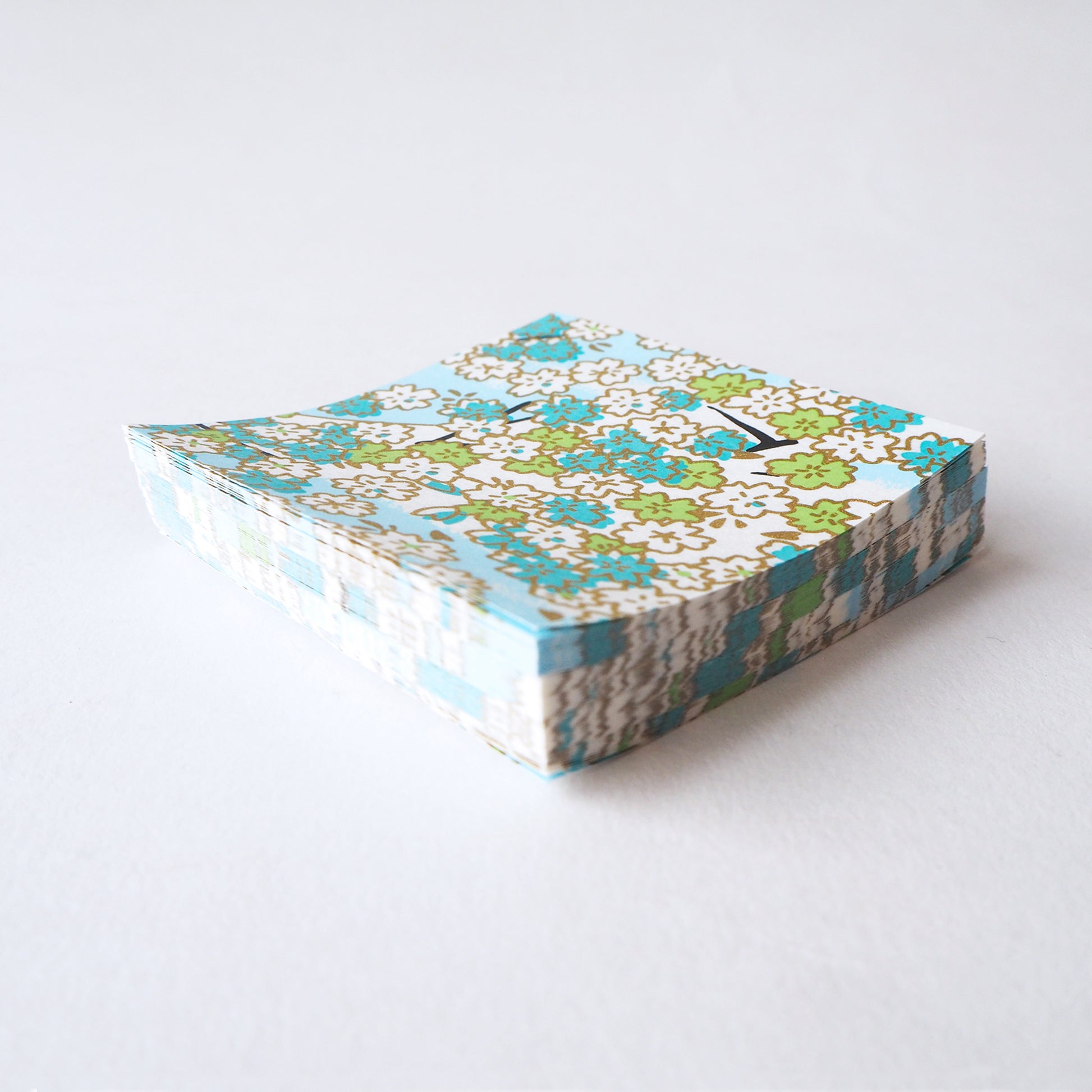Pack of 100 Sheets 7x7cm Yuzen Washi Origami Paper  HZ-001 - Aqua Cherry Blossom - washi paper - Lavender Home London