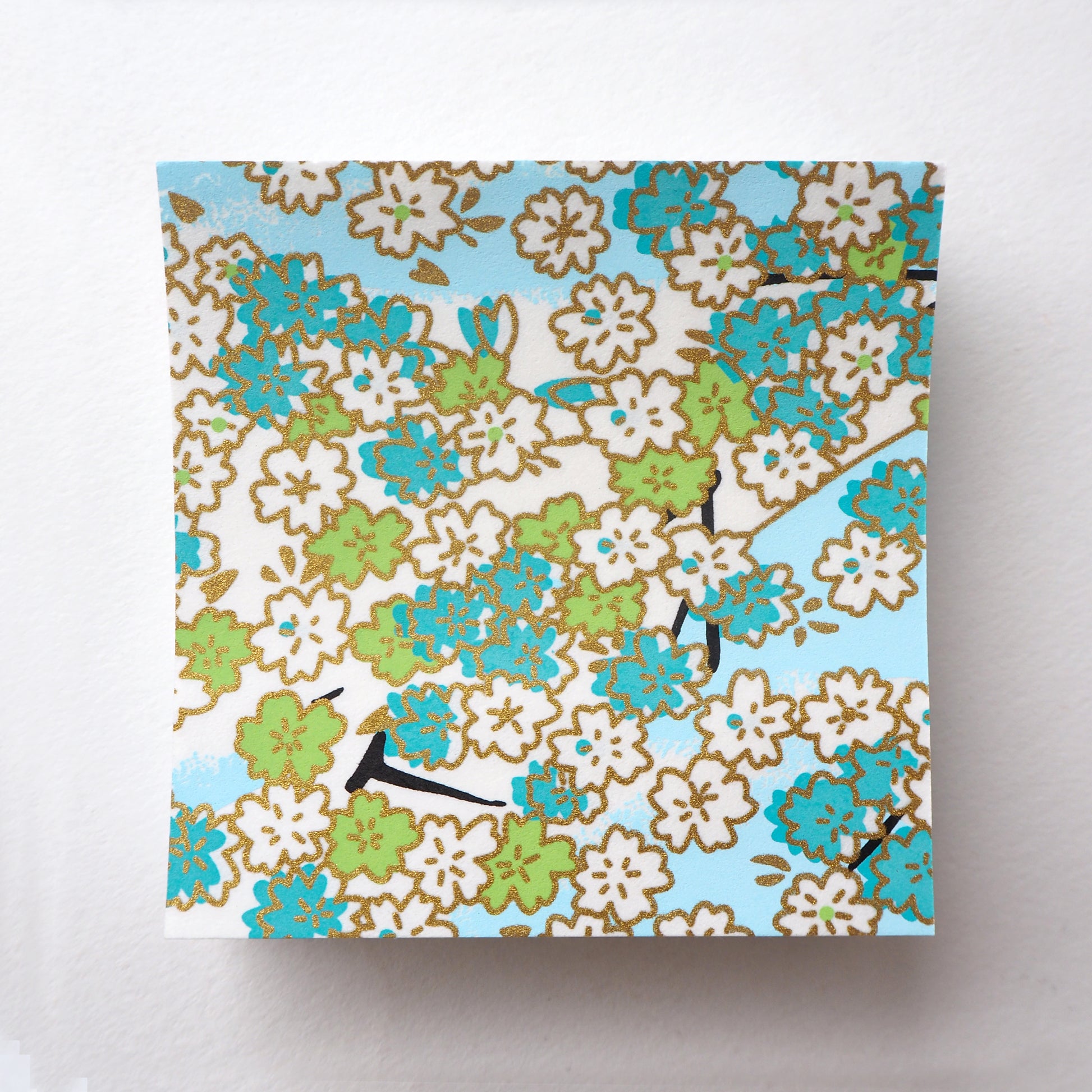 Pack of 100 Sheets 7x7cm Yuzen Washi Origami Paper  HZ-001 - Aqua Cherry Blossom - washi paper - Lavender Home London