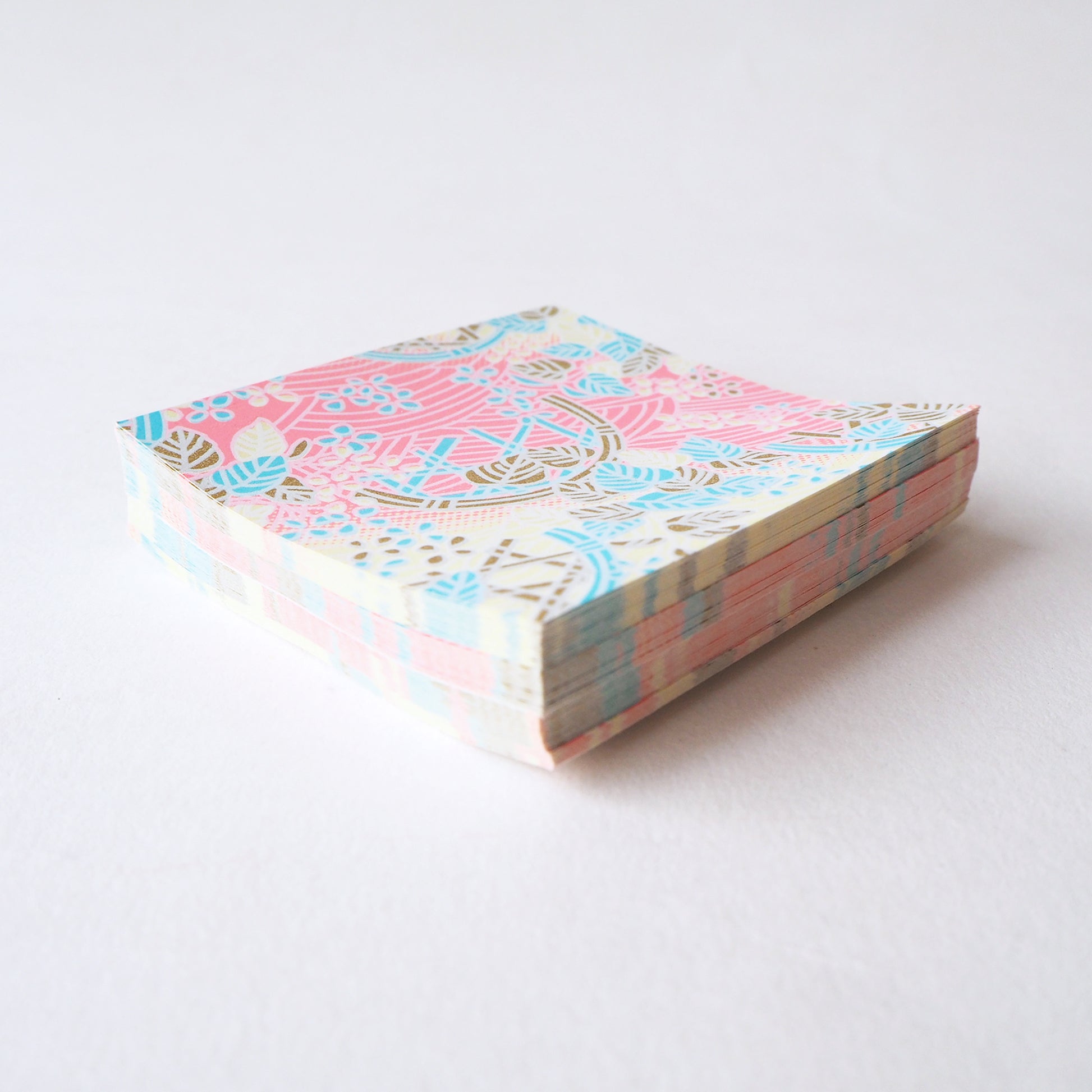 Pack of 100 Sheets 7x7cm Yuzen Washi Origami Paper  HZ-003 - Pink Cream Flower Basket - washi paper - Lavender Home London