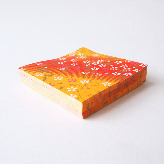 Pack of 100 Sheets 7x7cm Yuzen Washi Origami Paper HZ-006 - Small Cherry Blossom Orange Gradation - washi paper - Lavender Home London