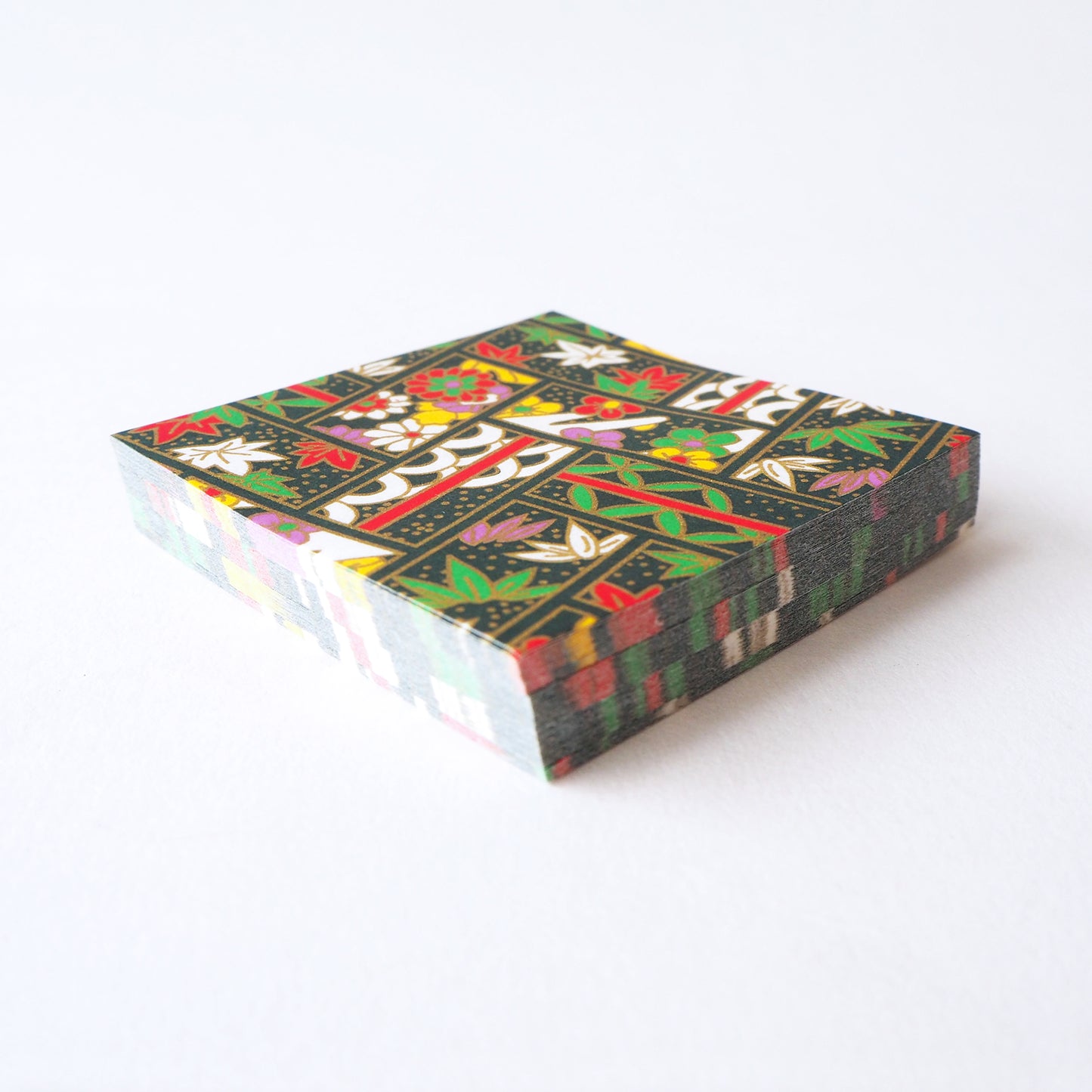 Pack of 100 Sheets 7x7cm Yuzen Washi Origami Paper HZ-029 - Floral Zigzag Black - washi paper - Lavender Home London