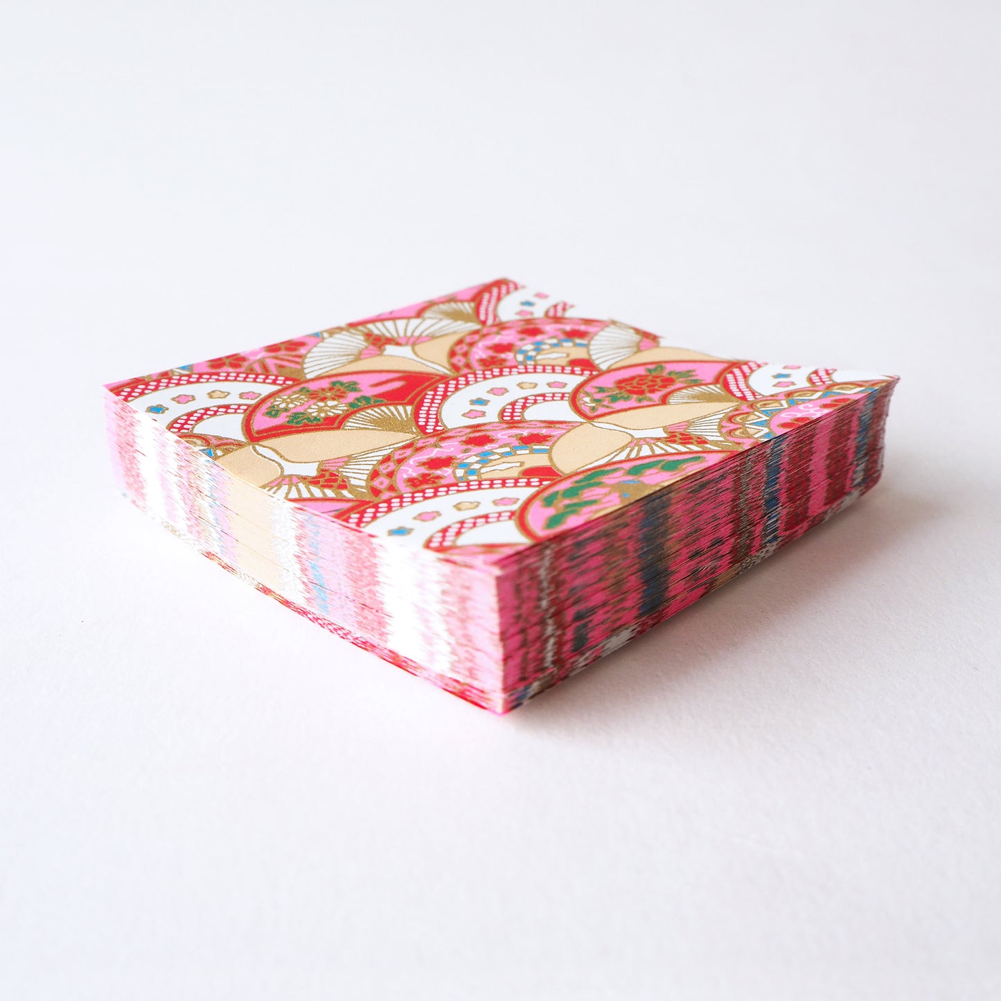 Pack of 100 Sheets 7x7cm Yuzen Washi Origami Paper HZ-032 - Gorgeous Floral Fans & Crane Circle - washi paper - Lavender Home London