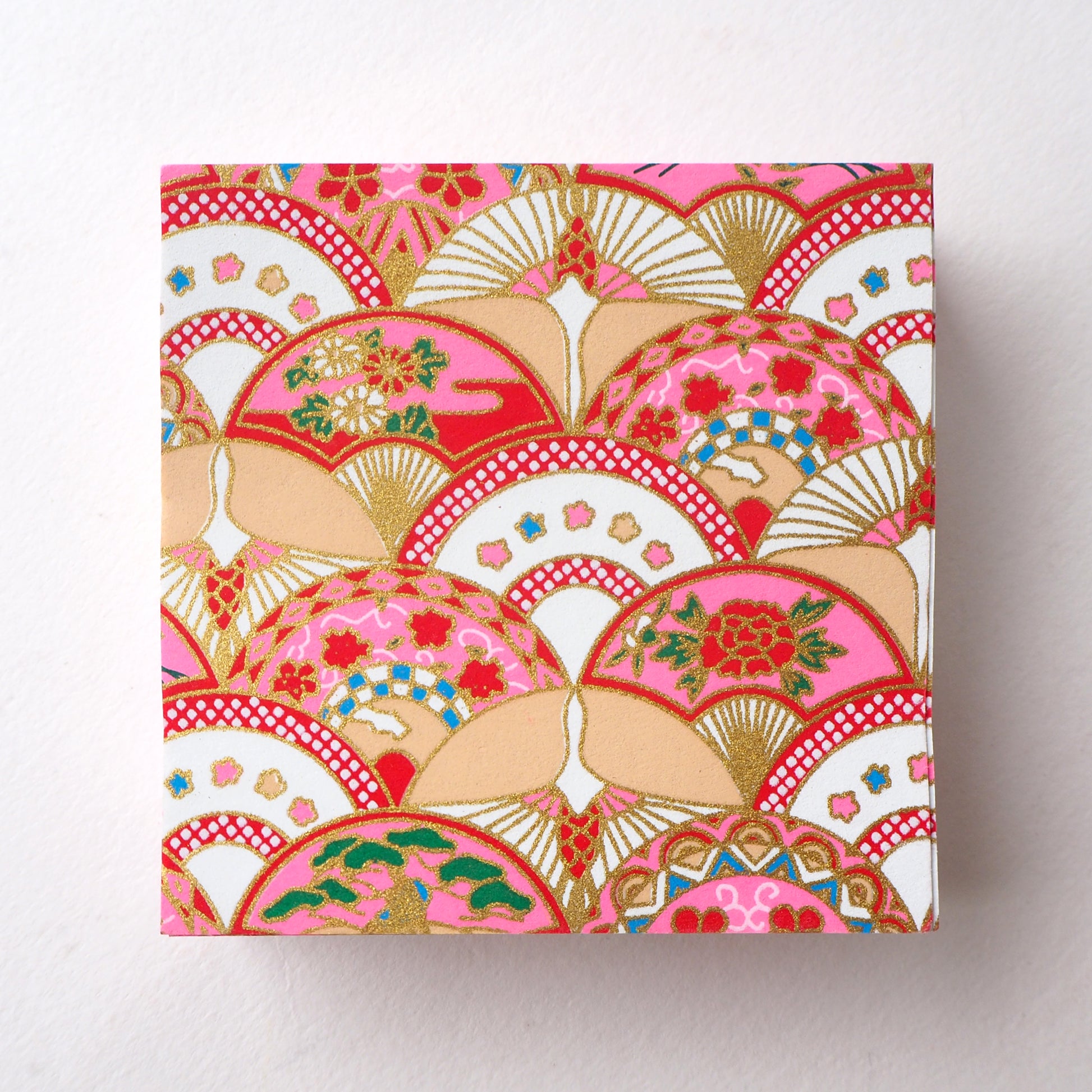 Pack of 100 Sheets 7x7cm Yuzen Washi Origami Paper HZ-032 - Gorgeous Floral Fans & Crane Circle - washi paper - Lavender Home London