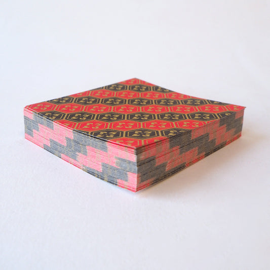 Pack of 100 Sheets 7x7cm Yuzen Washi Origami Paper HZ-048 - Black Red Striped Tortoiseshell Diamond Flower - washi paper - Lavender Home London
