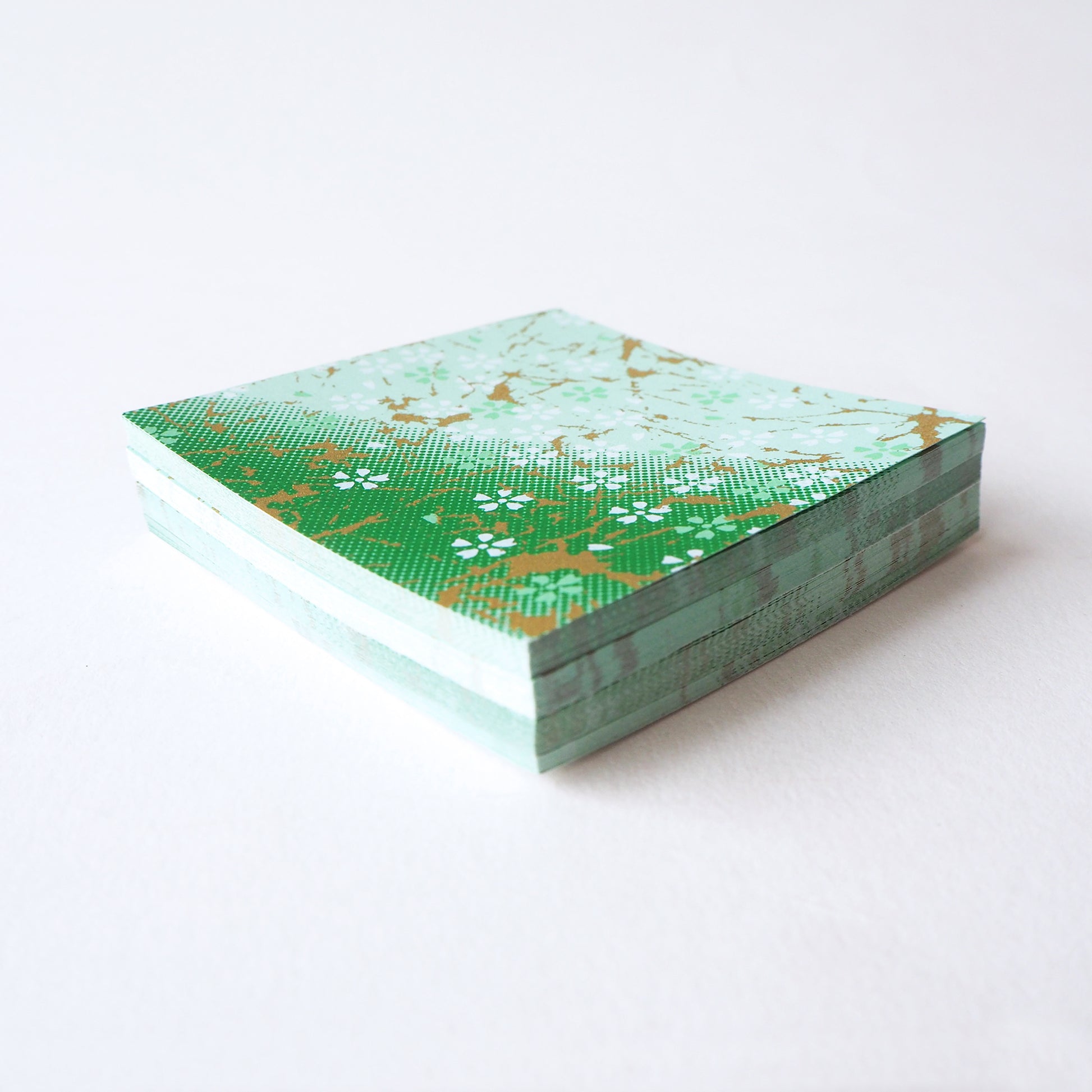Pack of 100 Sheets 7x7cm Yuzen Washi Origami Paper HZ-052 - Small Cherry Blossom Green Gradation - washi paper - Lavender Home London