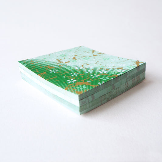 Pack of 100 Sheets 7x7cm Yuzen Washi Origami Paper HZ-052 - Small Cherry Blossom Green Gradation - washi paper - Lavender Home London