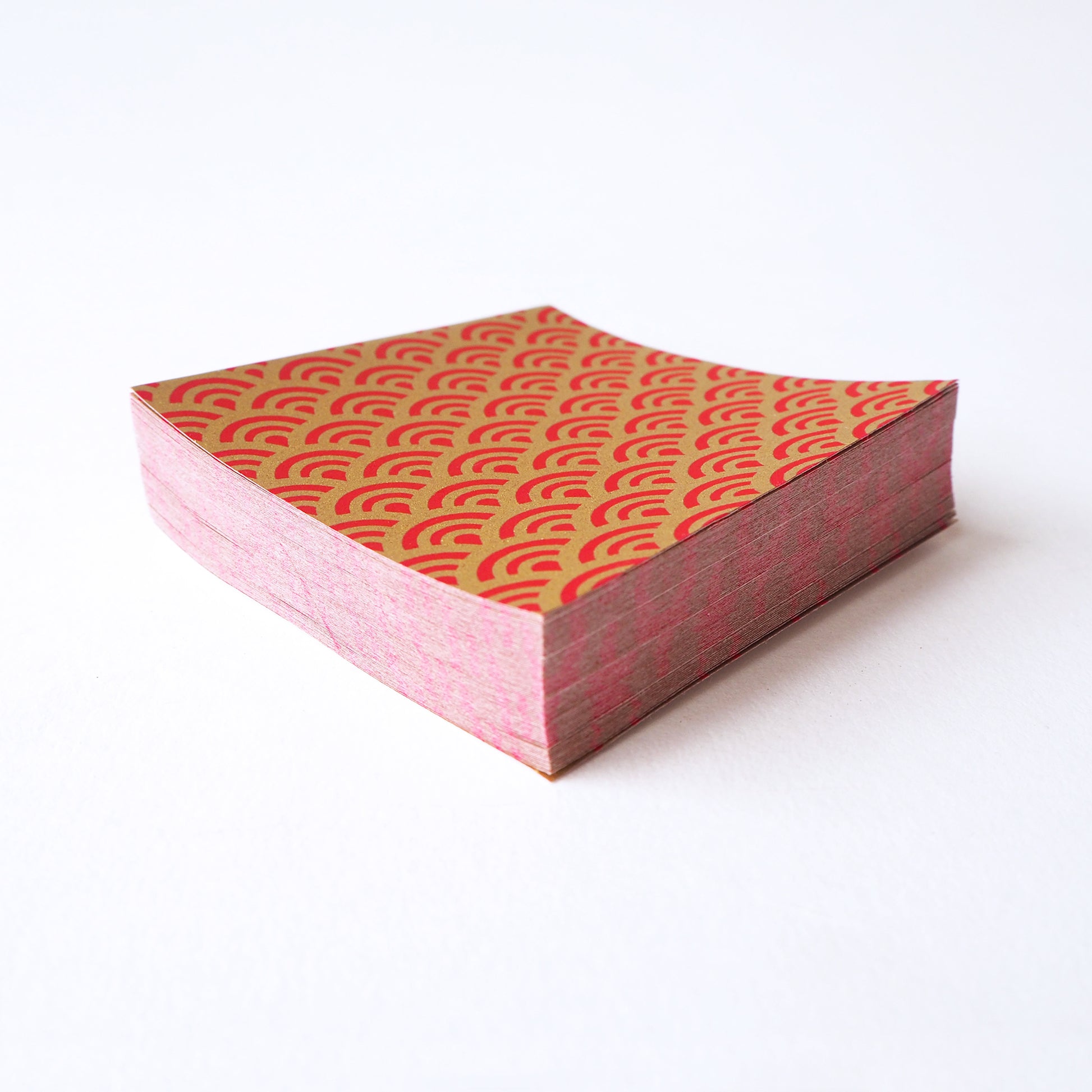 Pack of 100 Sheets 7x7cm Yuzen Washi Origami Paper  HZ-055 - Sea Waves Red Gold - washi paper - Lavender Home London