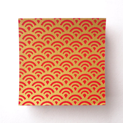 Pack of 100 Sheets 7x7cm Yuzen Washi Origami Paper  HZ-055 - Sea Waves Red Gold - washi paper - Lavender Home London
