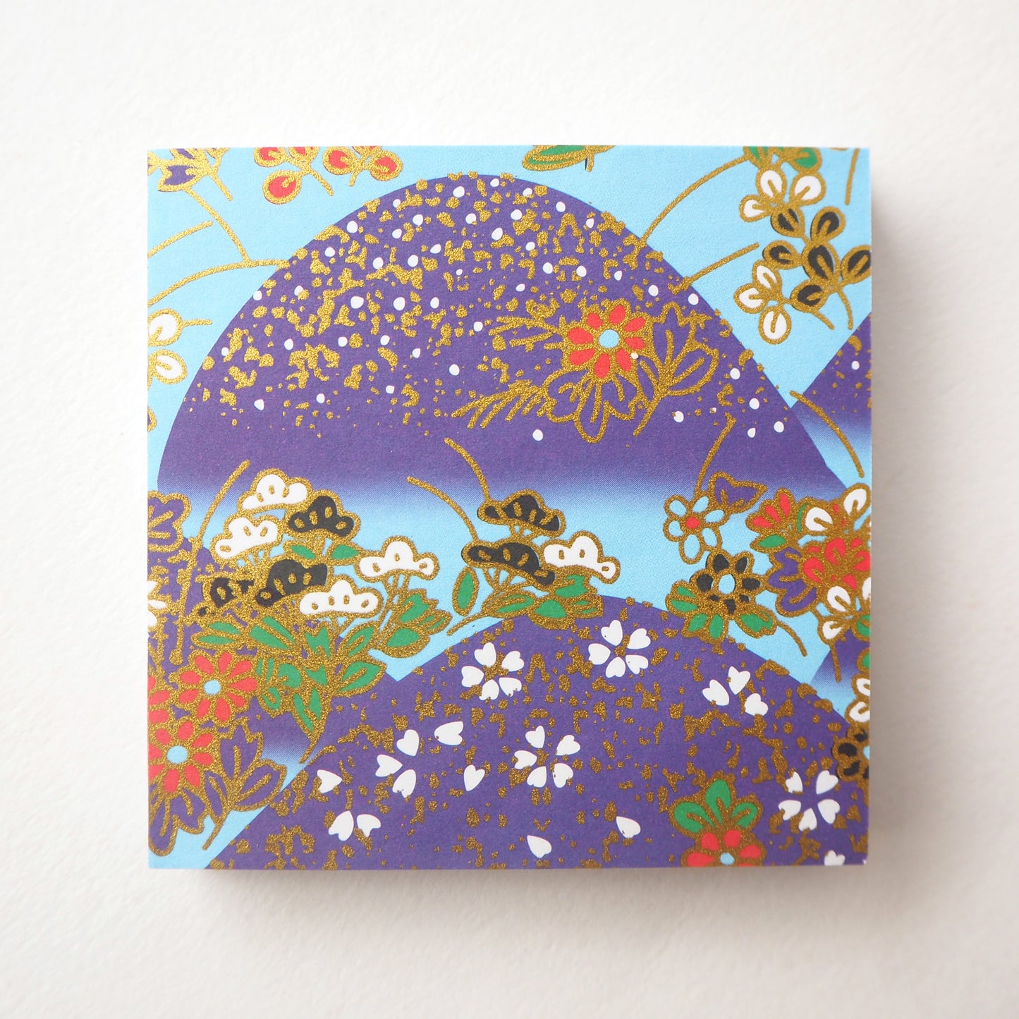 Pack of 100 Sheets 7x7cm Yuzen Washi Origami Paper HZ-058 - Flower Mountain Blue - washi paper - Lavender Home London