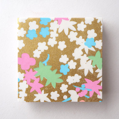 Pack of 100 Sheets 7x7cm Yuzen Washi Origami Paper  HZ-062 - Pastel Flowers Gold - washi paper - Lavender Home London