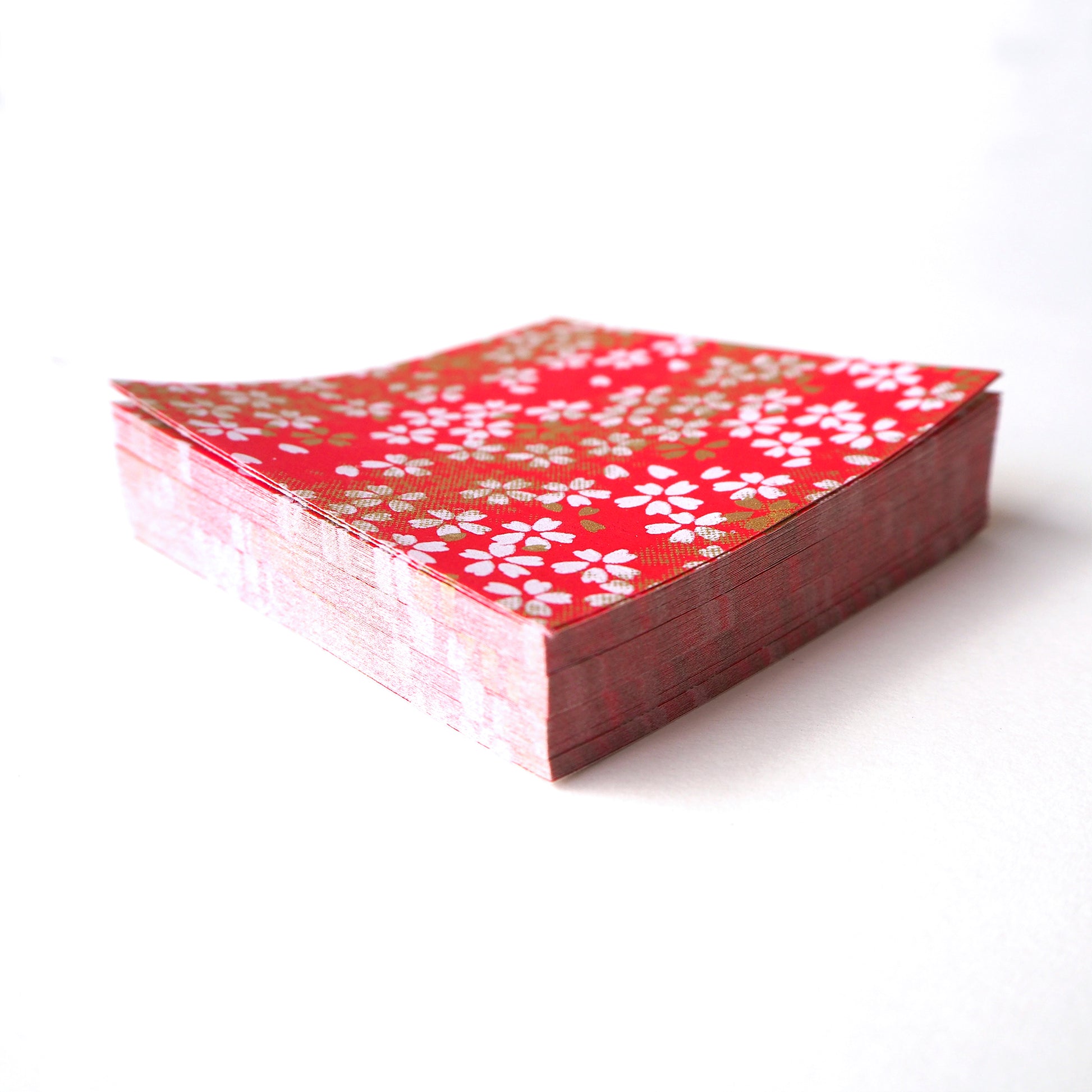 Pack of 100 Sheets 7x7cm Yuzen Washi Origami Paper HZ-063 - Cherry Blossom Red - washi paper - Lavender Home London