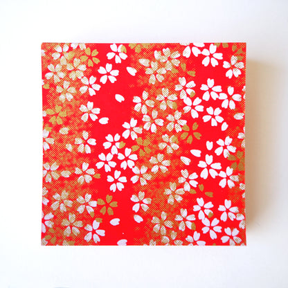 Pack of 100 Sheets 7x7cm Yuzen Washi Origami Paper HZ-063 - Cherry Blossom Red - washi paper - Lavender Home London