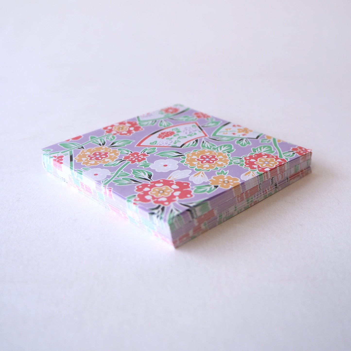 Pack of 100 Sheets 7x7cm Yuzen Washi Origami Paper HZ-065 - Flower & Hand Fans Purple - washi paper - Lavender Home London