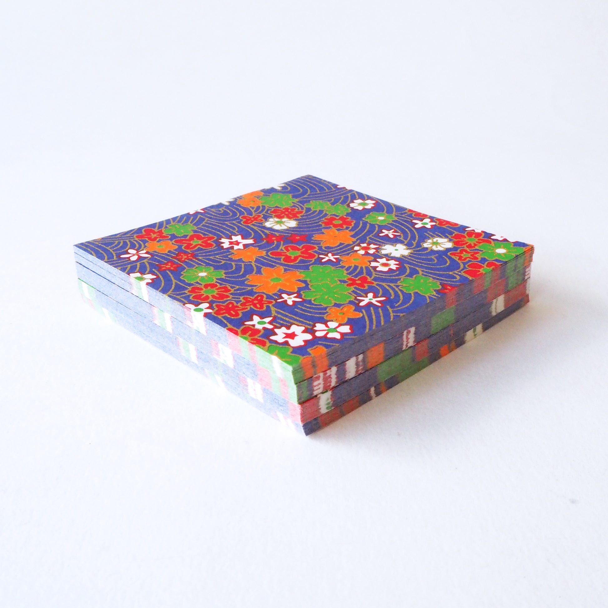 Pack of 100 Sheets 7x7cm Yuzen Washi Origami Paper  HZ-067 - Cherry Blossom & Flowing Water Blue - washi paper - Lavender Home London