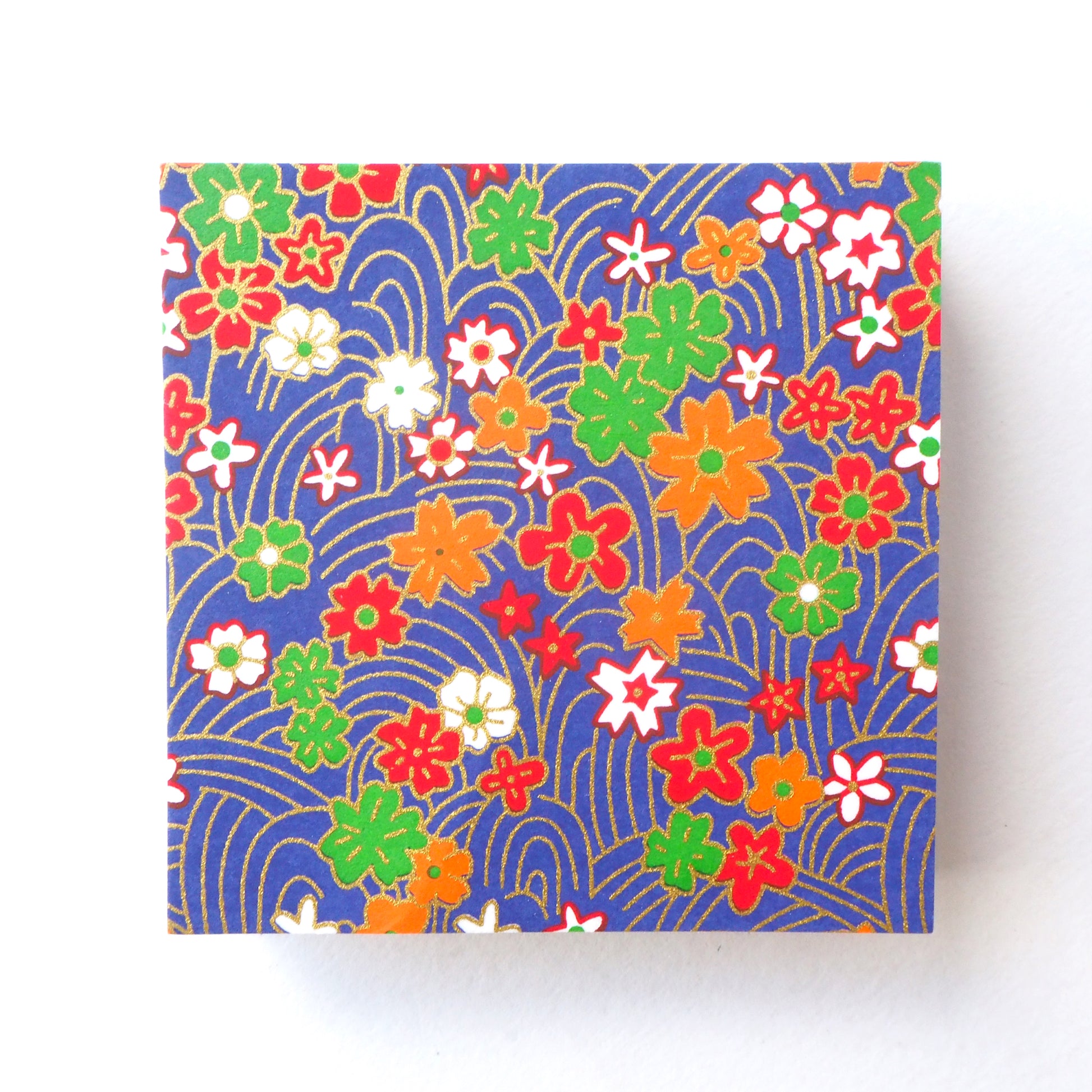 Pack of 100 Sheets 7x7cm Yuzen Washi Origami Paper  HZ-067 - Cherry Blossom & Flowing Water Blue - washi paper - Lavender Home London