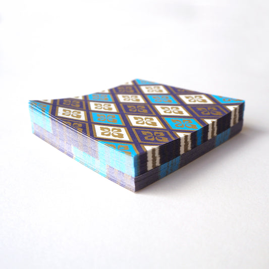 Pack of 100 Sheets 7x7cm Yuzen Washi Origami Paper HZ-073 - Blue Gold Diamond Flower - washi paper - Lavender Home London