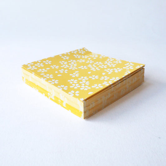 Pack of 100 Sheets 7x7cm Yuzen Washi Origami Paper  HZ-078 - Small Cherry Blossom Yellow - washi paper - Lavender Home London