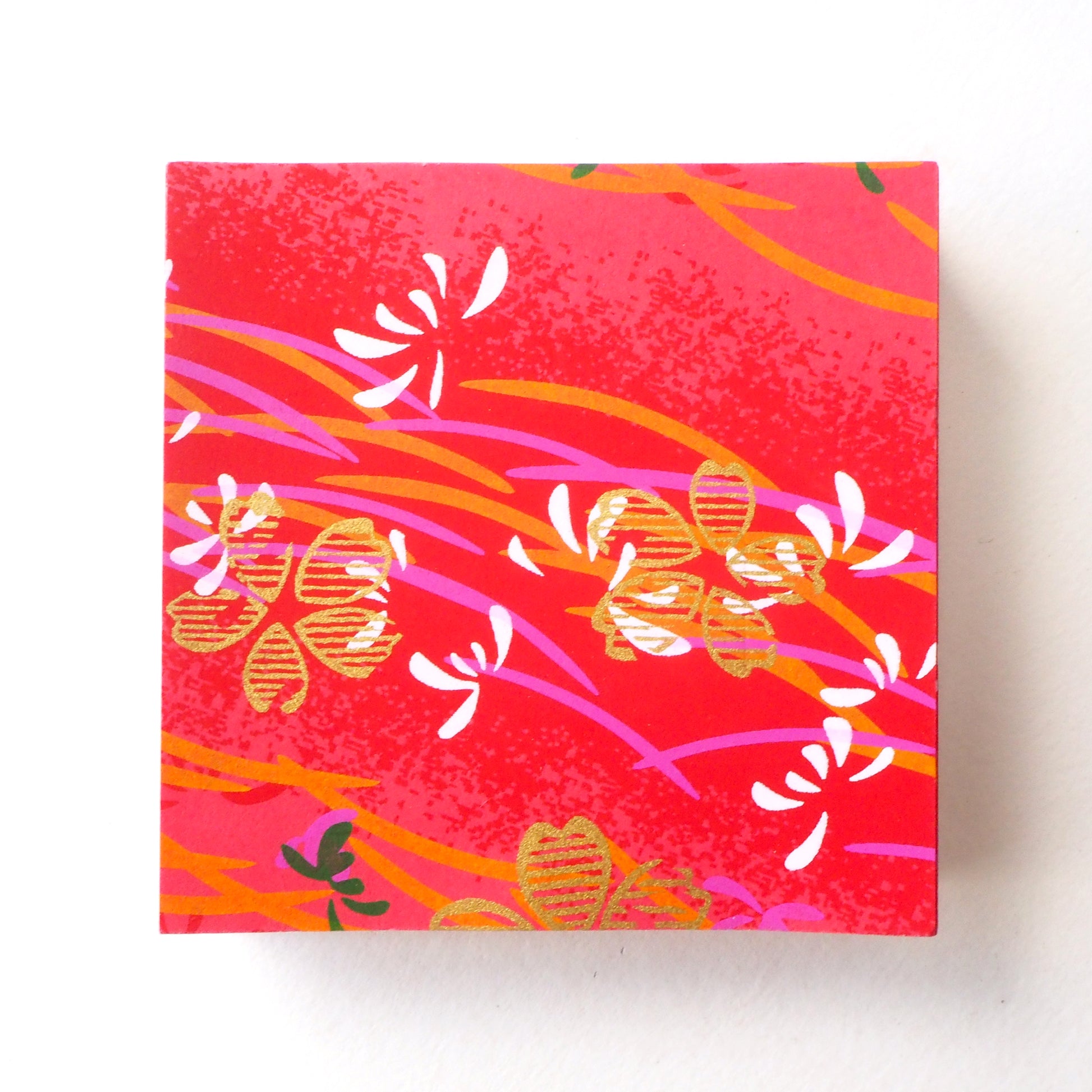 Pack of 100 Sheets 7x7cm Yuzen Washi Origami Paper HZ-083 - Gold Cherry Blossom Red - washi paper - Lavender Home London